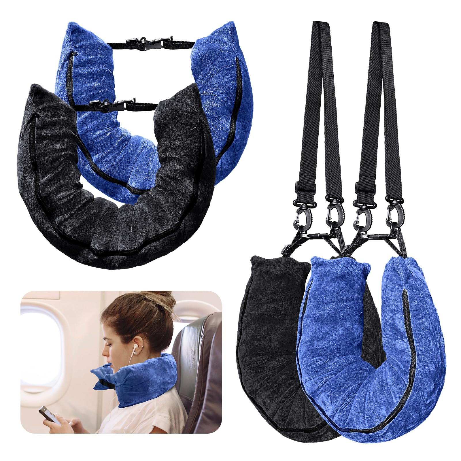 2Pack Stuffable Travel Pillow for Extra Luggage, Velvet Travel Neck Pillow with Adjustable Neck S... | Amazon (US)