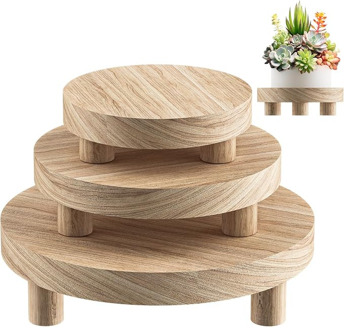 3 Pcs Wood Plant Stand Indoor Outdoor, Round Wood Riser for Decor 6/8/10" Wooden Stool Display St... | Amazon (US)