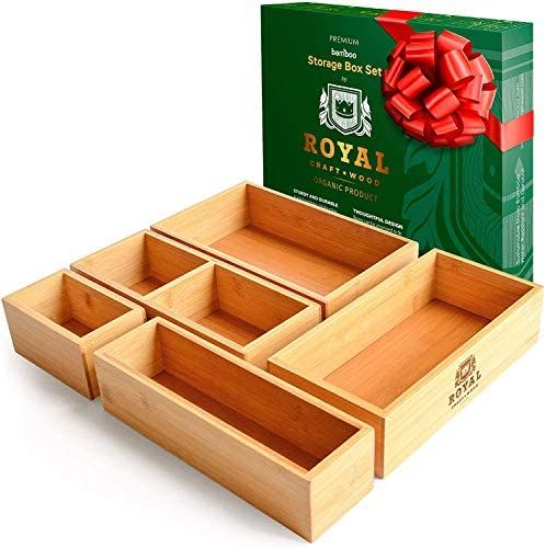 Bamboo Drawer Organizer Storage Box / Bin Set - 5-Piece Multi-Use Drawer Organizer for Kitchen, B... | Amazon (US)