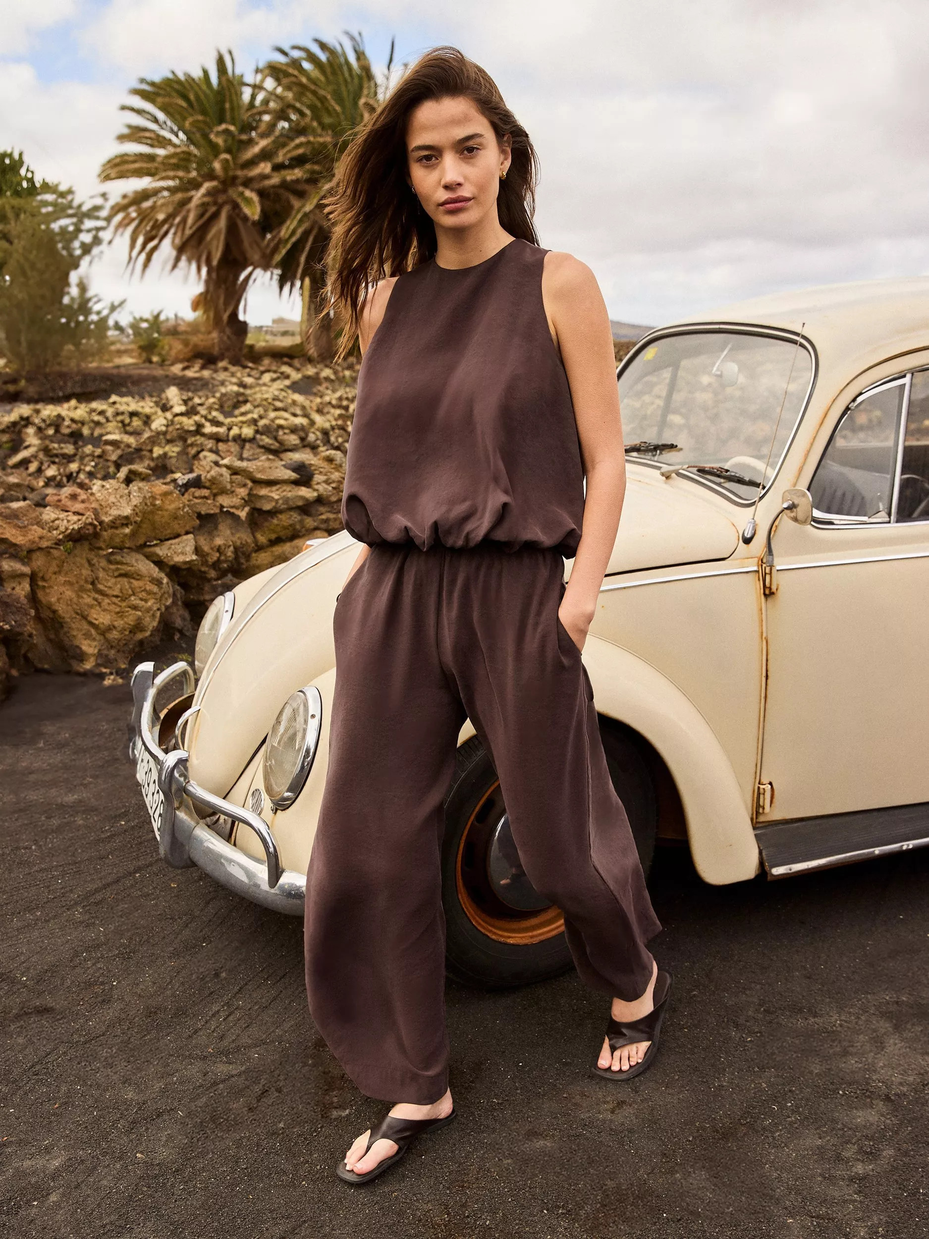 Ro&Zo Petite Drawstring Trousers, Brown | John Lewis (UK)