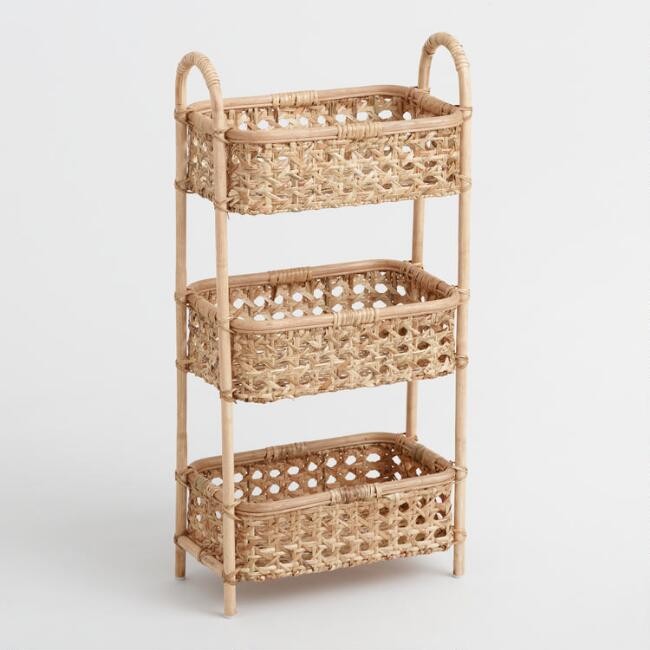 Farrah Natural Rattan Cane 3 Tier Storage Tower | World Market