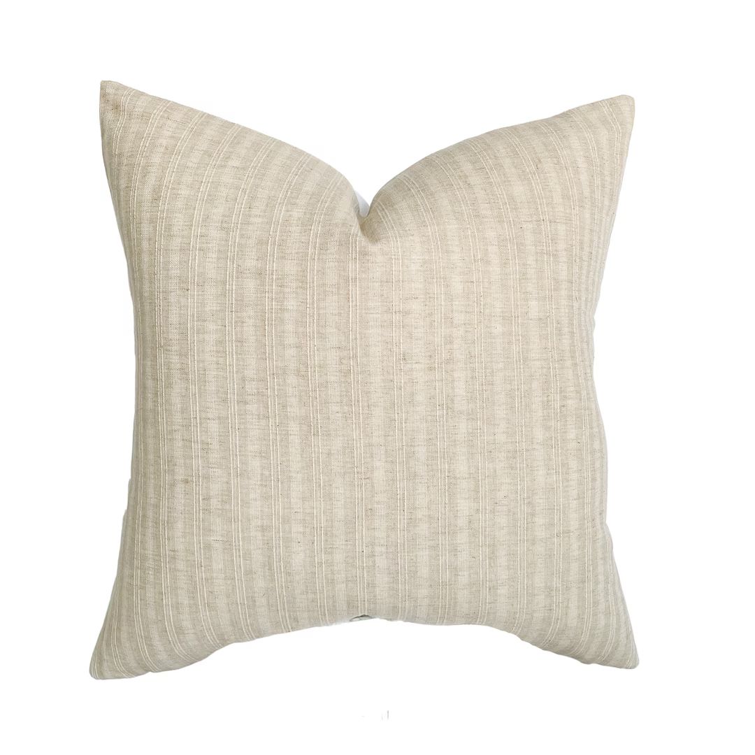 Sadie | Natural Tan Cream Stripe Pillow Cover | Neutral Beige Ivory Linen Handwoven | Modern Deco... | Etsy (US)