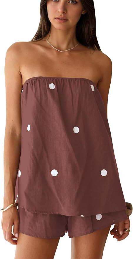 calbatic Polka Dot 2 Piece Shorts Set Summer Lounge Sets Strapless Top and Shorts Matching Airpor... | Amazon (US)