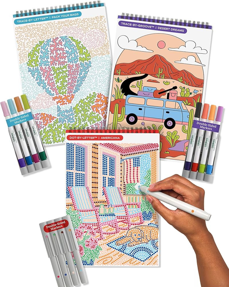 Lifelines FlowArt Activity Pads, 3-Pack - Guided Dot & Trace Art Meditations with Markers - 12 Do... | Amazon (US)