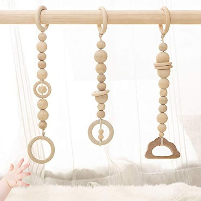 funny supply 3pcs Baby Gym Toys Wood Baby Teether Pendant Rattles Baby Activity Gym Hanging Toy Styl | Amazon (US)