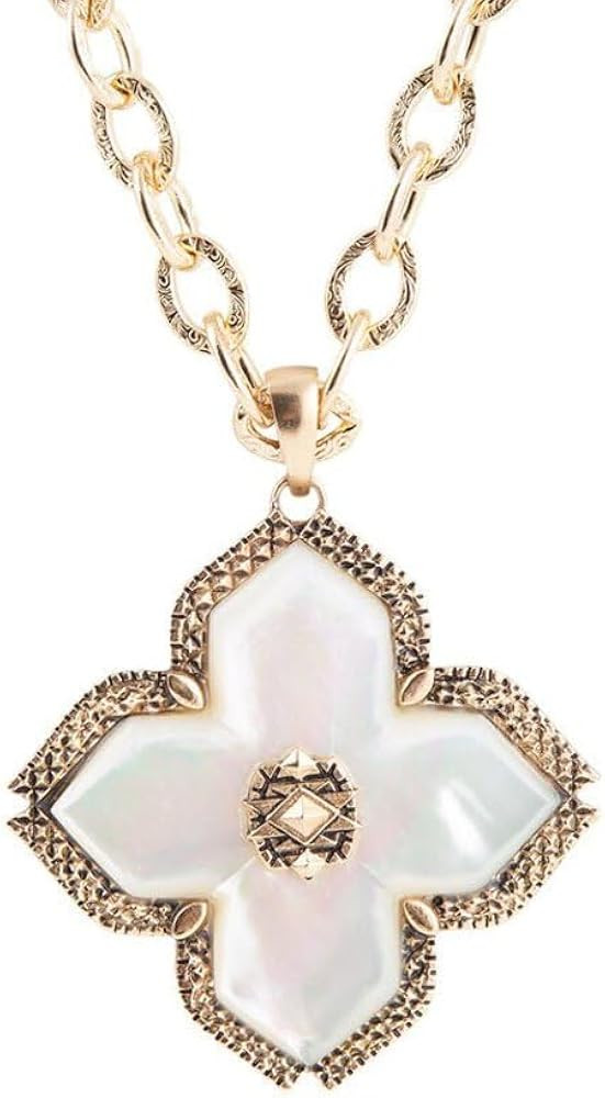 Barse Jewelry Maltese Cross White Mother of Pearl Golden Chain Pendant Necklace | Amazon (US)