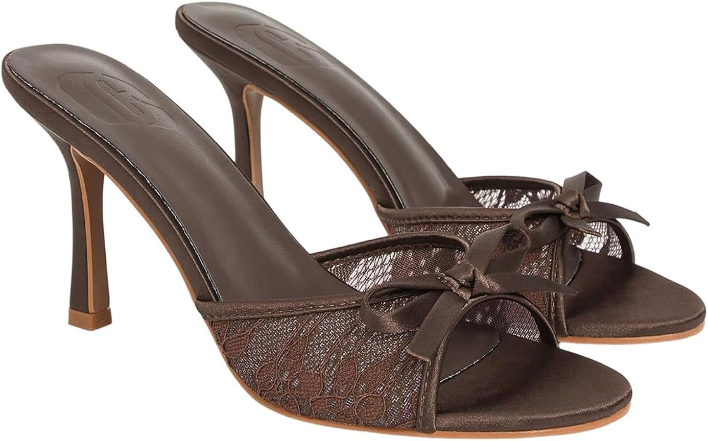 MakeMeChic Women's Bow Lace Heeled Sandals Leather Open Toe Dressy Shoes | Amazon (US)