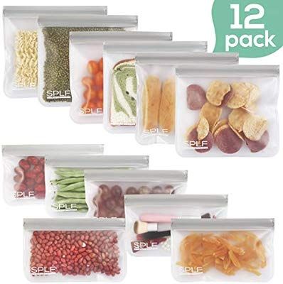 SPLF 12 Pack FDA Grade Reusable Storage Bags (6 Reusable Sandwich Bags, 6 Reusable Snack Bags), E... | Amazon (US)