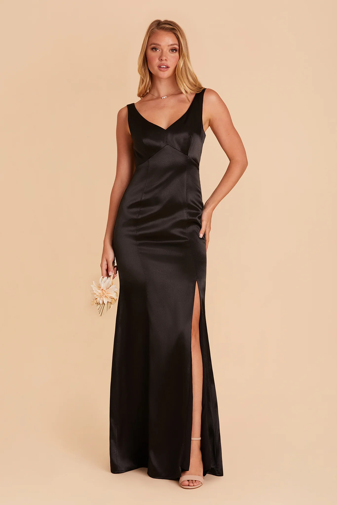 Gloria Shiny Satin Dress - Black | Birdy Grey