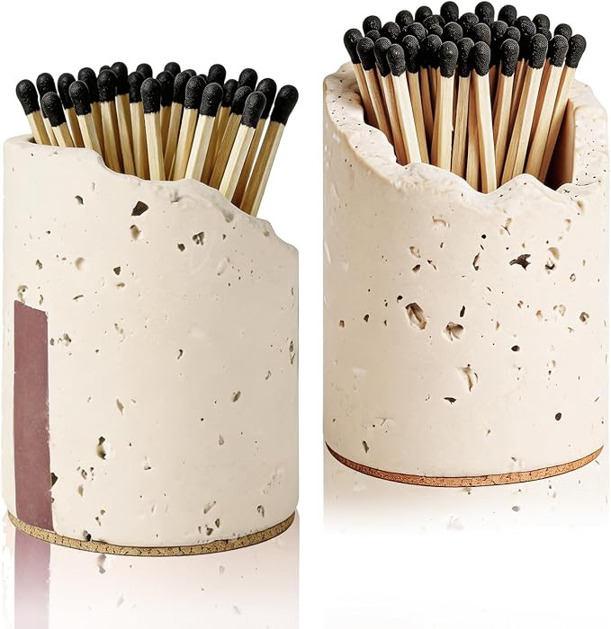 Handmade Travertine Match Holder with Striker Set of 2, 2.36"x 1.85", Fits Strike Anywhere Matche... | Amazon (US)