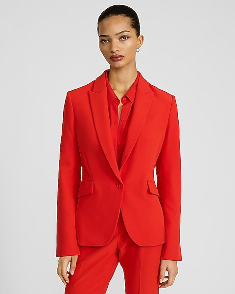 Editor Signature Stretch Fitted One Button Blazer | Express