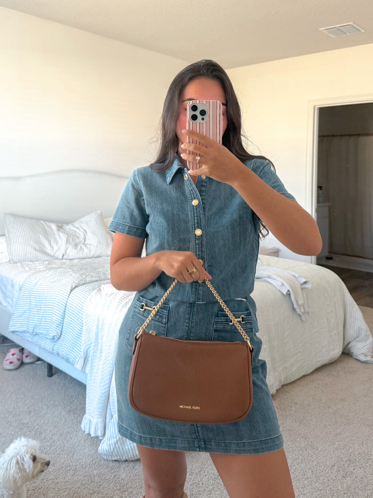 obsessed w my new @michaelkors dress and bag! it can be a crossbody too! 💗 #michaelkors #mkpartner 