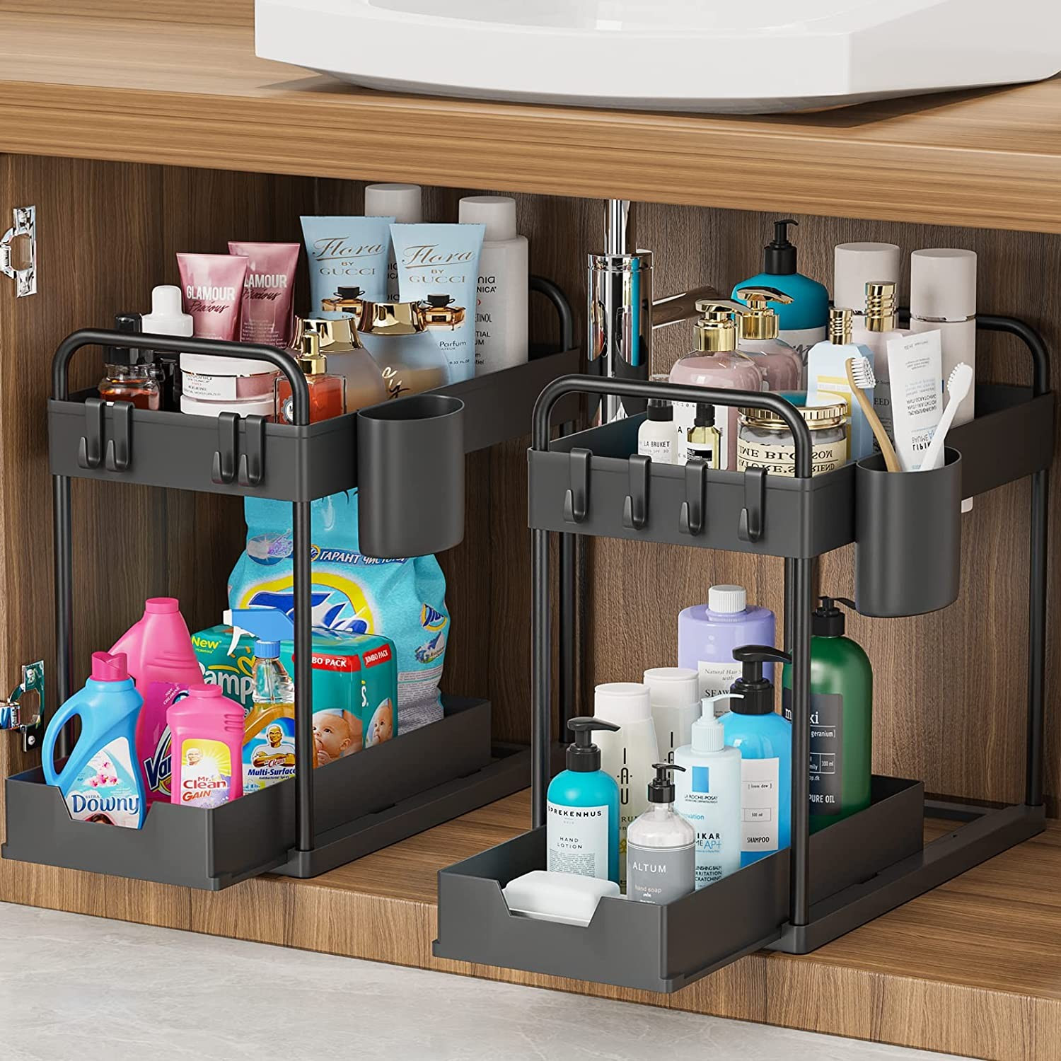 Amazon.com: 2Pack Under Sink Organizers and Storage 2 Tier Pull Out Sliding Drawer Multipurpose S... | Amazon (US)