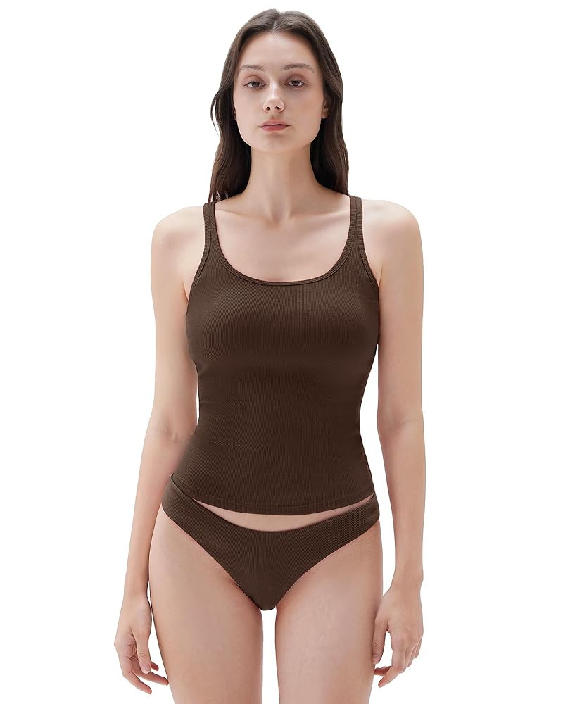 SUUKSESS Women Padded Cotton Ribbed Long Tank Tops 2025 Summer Going Out Basic Scoop Neck Cami To... | Amazon (US)