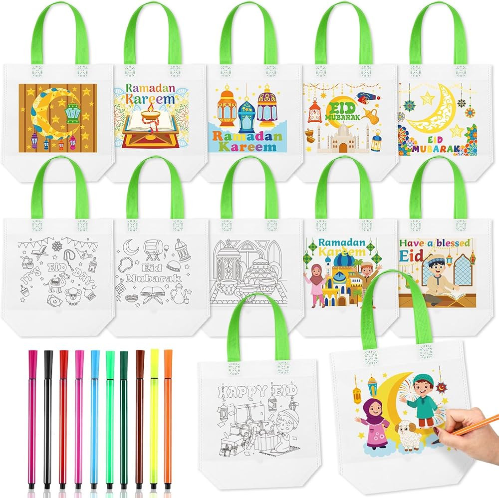 36 Pack Eid Holiday Coloring Gift Bags with Coloring Pens, Ramadan Mubarak Candy Gift Bags, Ramad... | Amazon (US)