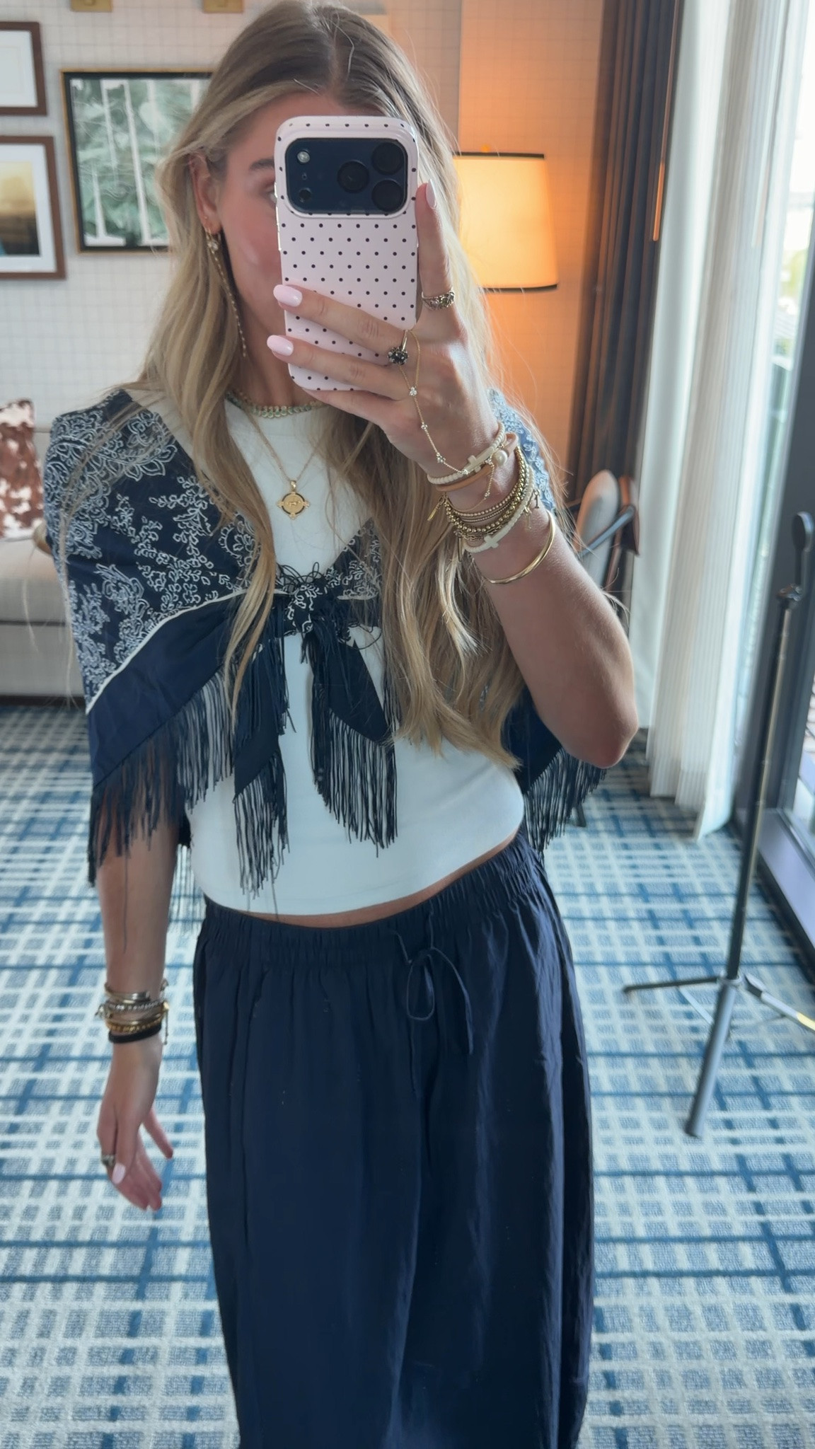 My LTKCON travel outfit from TPA to DALLAS! I’m wearing my Cuts Clothing tomboy tee size xs (code SLOANEV) the best baby tees. My skirt is amazon Tanming Women's Drawstring High Waist Lace Hem Midi Skirt Elastic High Rise, Delicate Lace Trim, Flattering A-line Fit, Side Pockets, Soft Flowy Fabric, Summer Casual Beach Wear size small. My fringe scarf is a WALMART find! How fun I grabbed both colors. My shoes are clear ballet flats from Tory Burch. 

Jewelry: earrings are @electricpicks Bentley earrings layered with my ring concierge duster earrings. My necklace trio is @electricpicks  jewel necklace the one that looks like a tennis necklace and bauble bar turquoise tennis necklace. The pendant is @janewin

#LTKCon #LTKootd #LTKdayinmylife