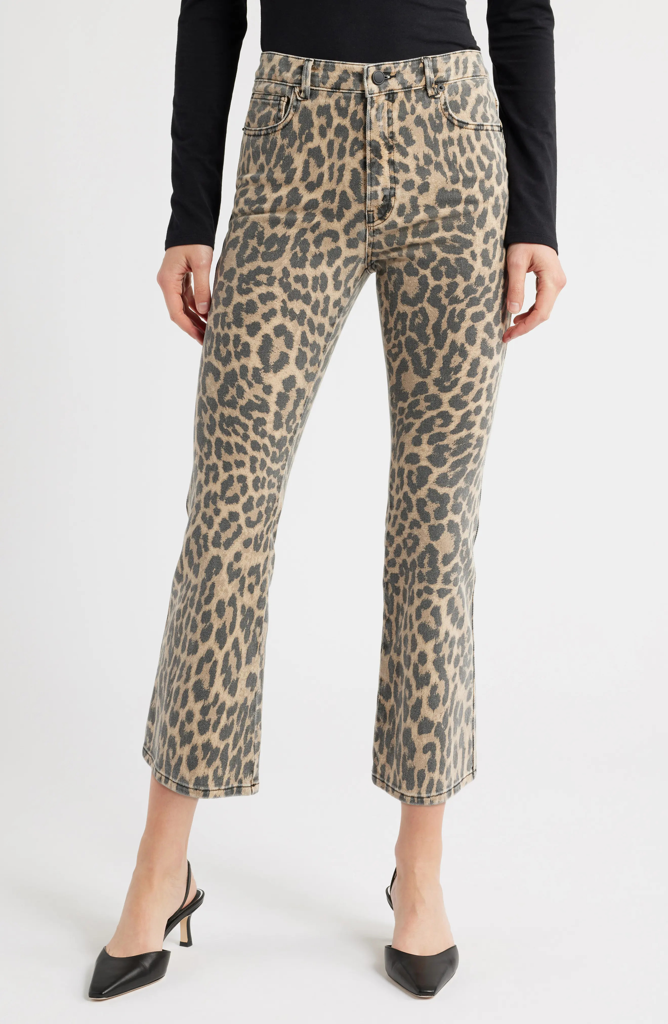 Good American Good Standard Leopard Print Kick Flare Jeans (Women) | Nordstromrack | Nordstrom Rack