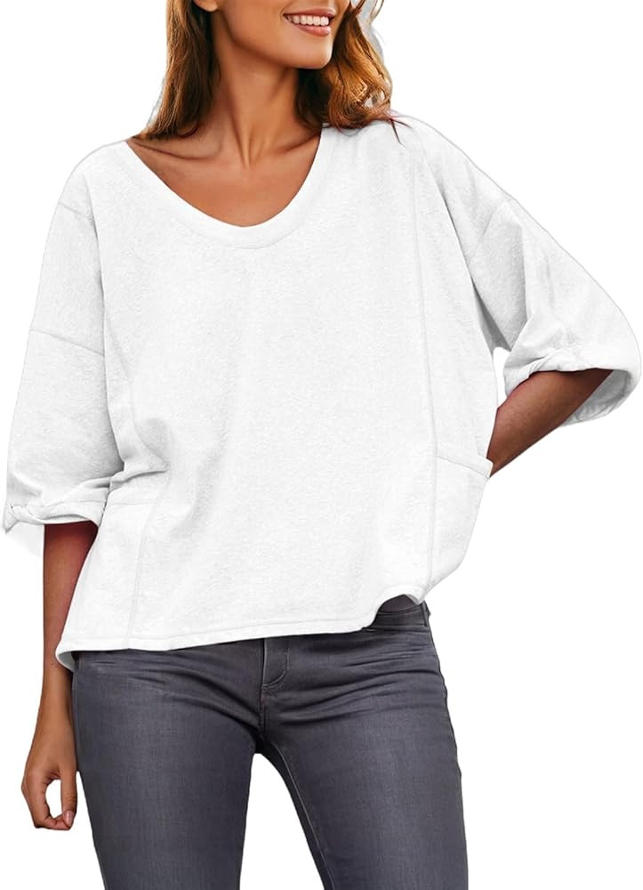 Dokotoo Womens Summer Tops Casual Crewneck Short Sleeve T Shirts for Women Solid Oversized Blouse... | Amazon (US)