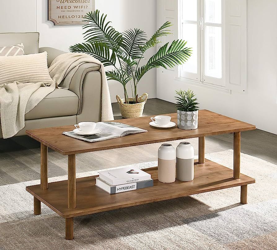 Furnitela Wood Coffee Table - 47 inch Wooden Modern Center Table, 3 in 1 Coffee Tables for Living... | Amazon (US)