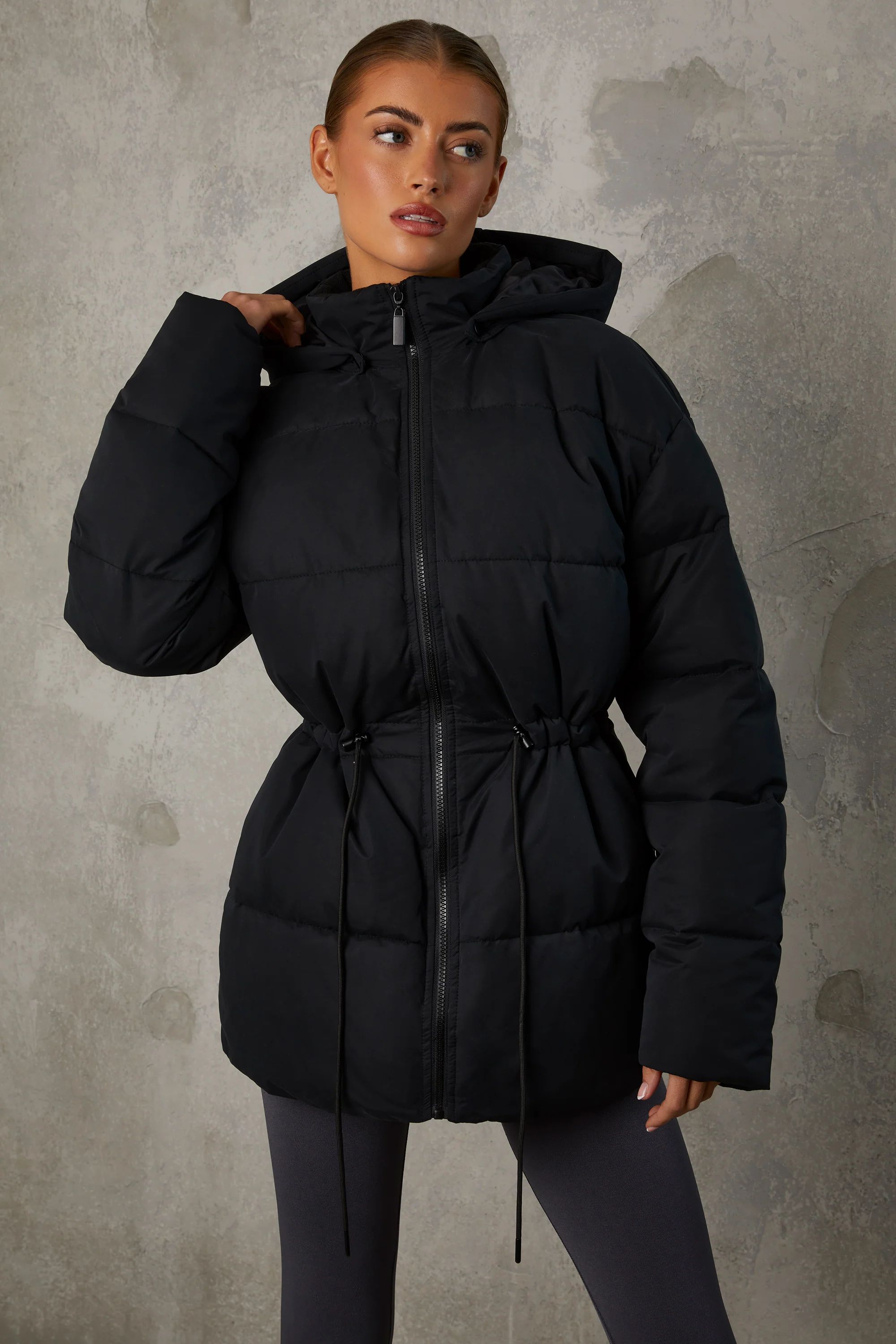 Mid Length Hooded Puffer Coat in Black | Oh Polly