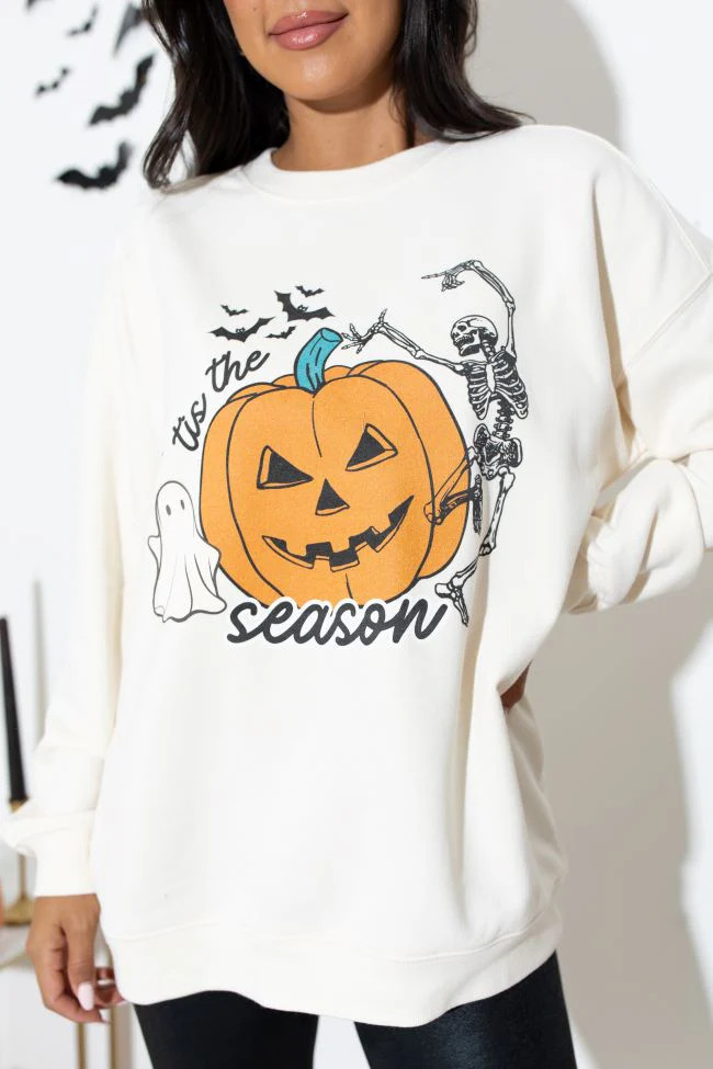 Tis the Season Halloween Cream Oversized Graphic Sweatshirt | Pink Lily