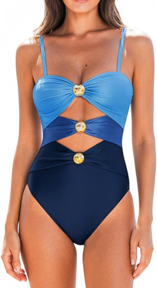 CUPSHE Women's One Piece Swimsuit Sexy Cutout Color Block Bathing Suit Golden O Ring Linked Swimw... | Amazon (US)