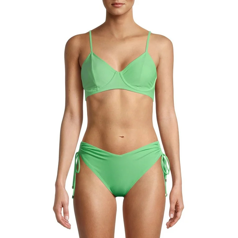 Time and Tru Women's Triangle Longline Bikini Swim Top Lace up Back | Walmart (US)