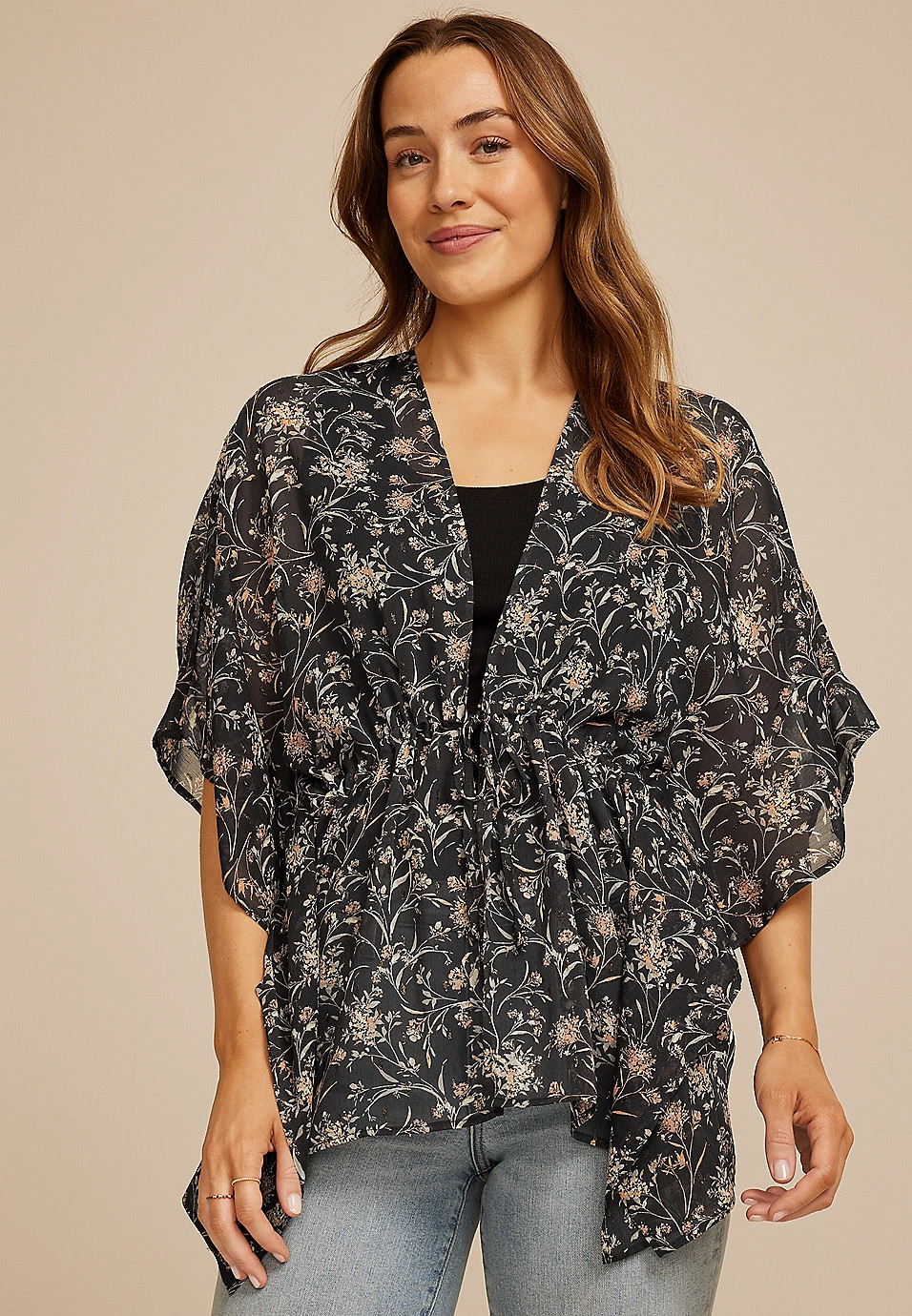 Floral Tie Waist Kimono | Maurices