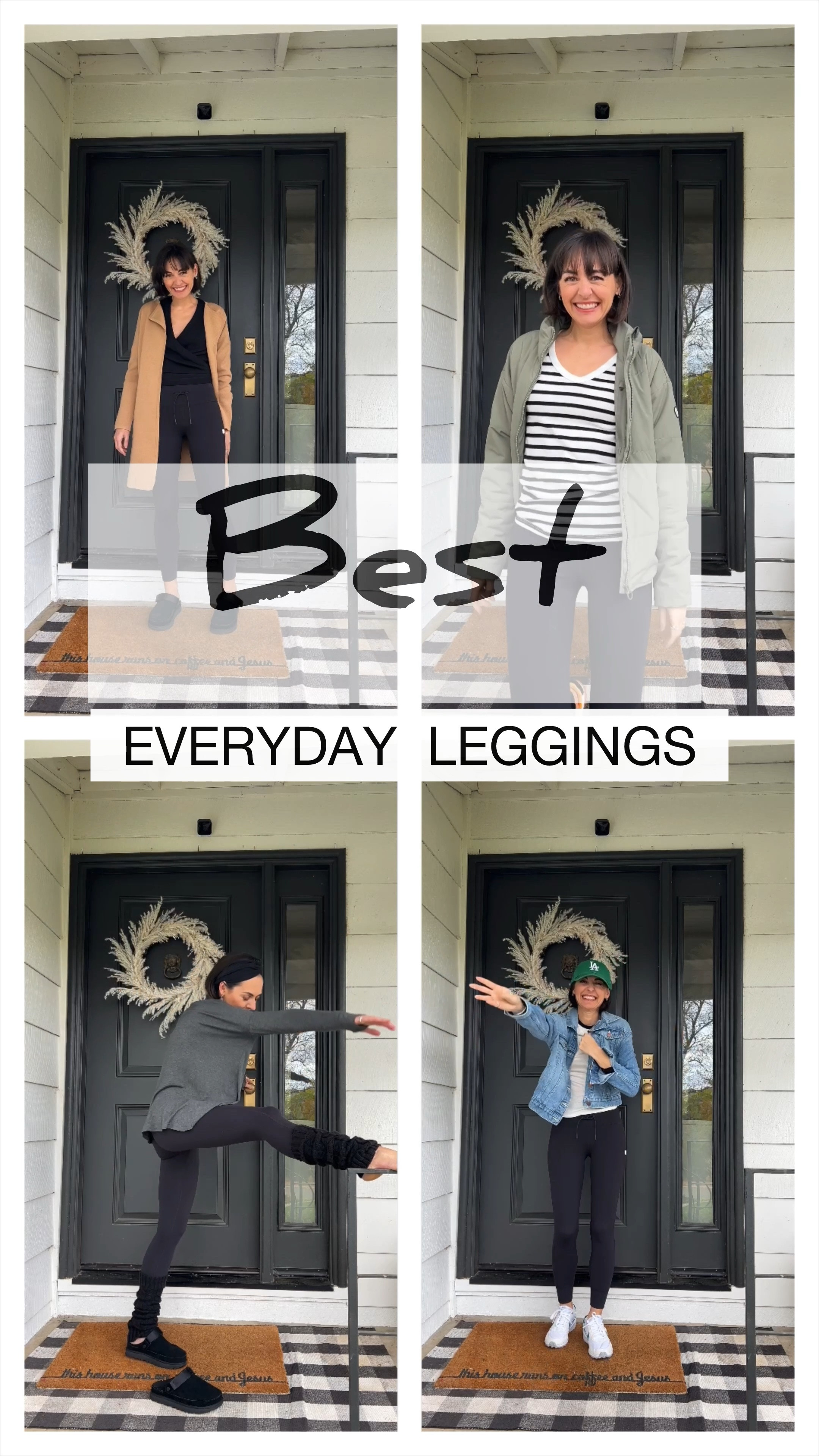 4 CASUAL OUTFITS WITH THE BEST EVERYDAY LEGGINGS. Whether you exercise every day or not, each day is a workout,  so get a pair of comfortable and fashionable leggings you can wear for anything! 

Recreate these 4 outfit ideas and get 24 more in my Chic Casual Capsule For Sneakers and Flats on closetchoreography.com

#leggings
#capsulewardrobe

#LTKstyletip #LTKover40