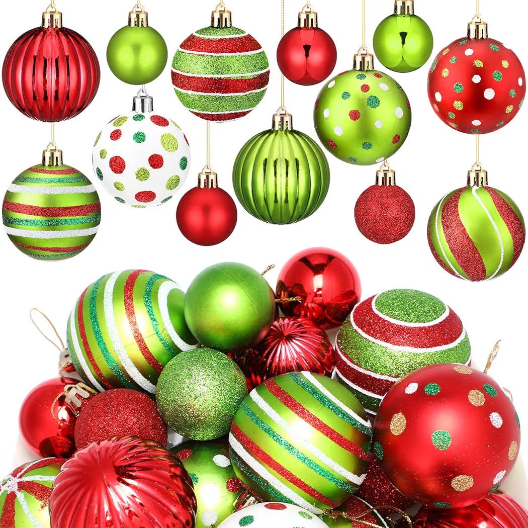 48 Pcs Christmas Ball Ornaments 1.6'' 2.4'' Red Lime Green White Hanging Decorations Plastic Ball... | Amazon (US)