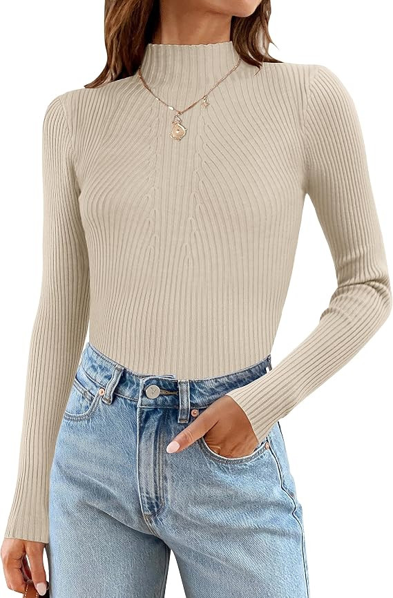 ZESICA Women's 2024 Fall Long Sleeve Turtleneck T Shirts Ribbed Knit Sweater Slim Fi... | Amazon (US)