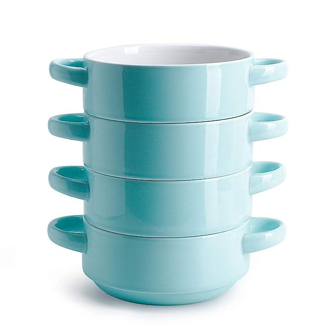 Sweese 108.102 Porcelain Bowls with Handles - 20 Ounce for Soup, Cereal, Stew, Set of 4, Turquois... | Amazon (US)