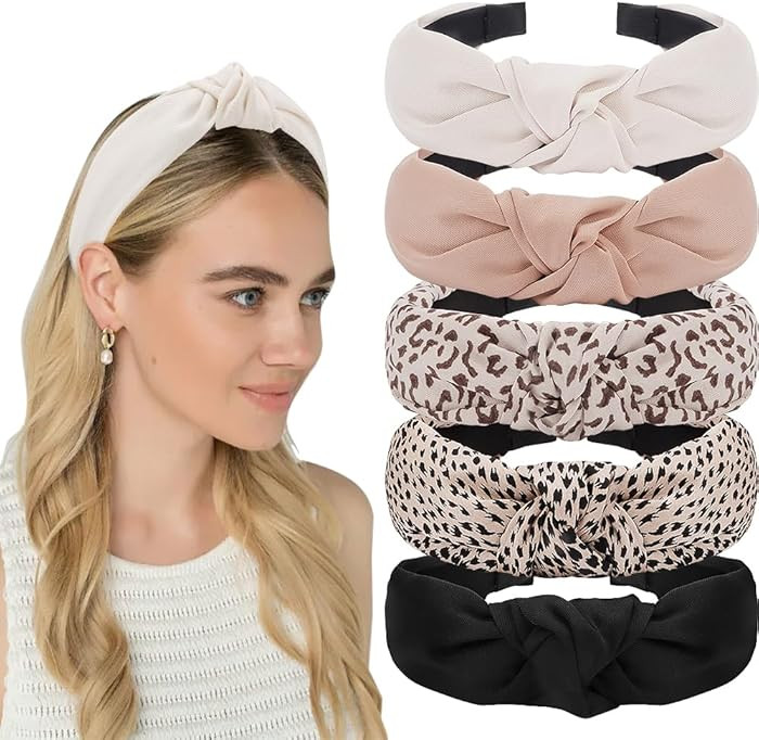 AHONEY 5 Pack Knotted Headbands for Women Trendy Fashion Thick Headbands Top Knot Non Slip Cute H... | Amazon (US)