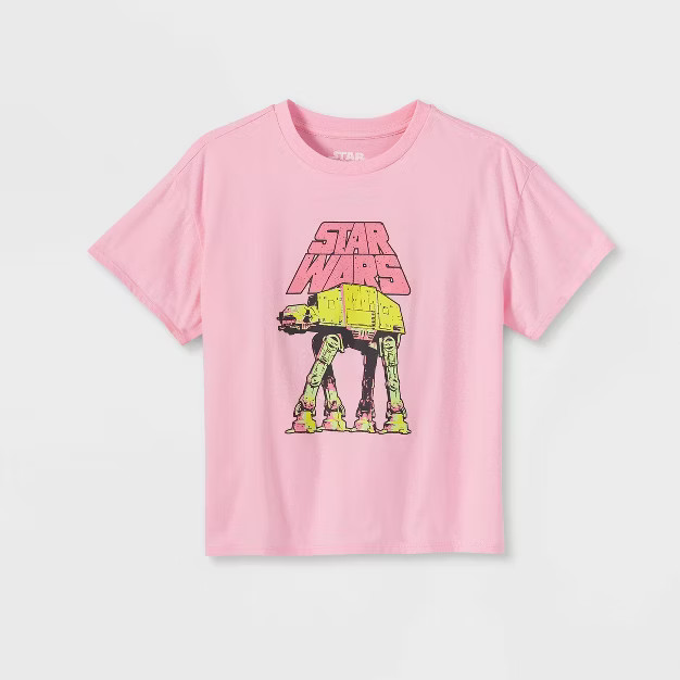 Girls' Star Wars Boxy Cropped Graphic T-Shirt - art class™ Pink | Target