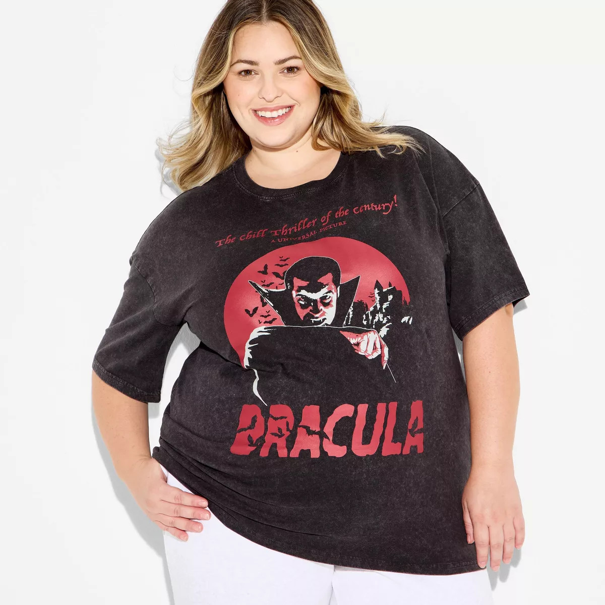 Women's Dracula Oversized Short Sleeve Graphic T-Shirt - Black Wash 3X | Target