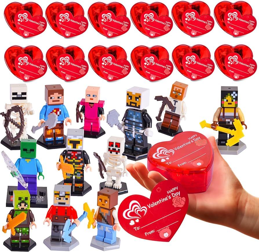 Bupelo Valentines Day Gifts for Kids, 24 Pack Red Heart Shape Prefilled Building Blocks of MC The... | Amazon (US)