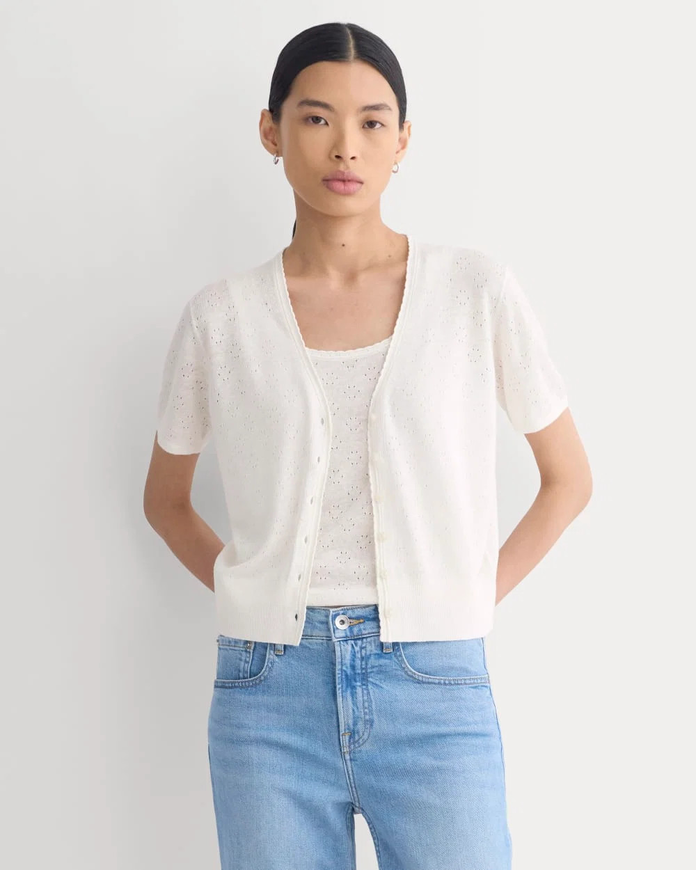 Lace Trim Cardigan in Fine Linen | Bone | Everlane