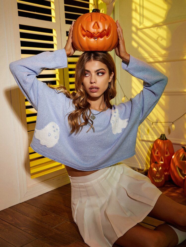 Halloween Pattern Drop Shoulder Sweater | SHEIN