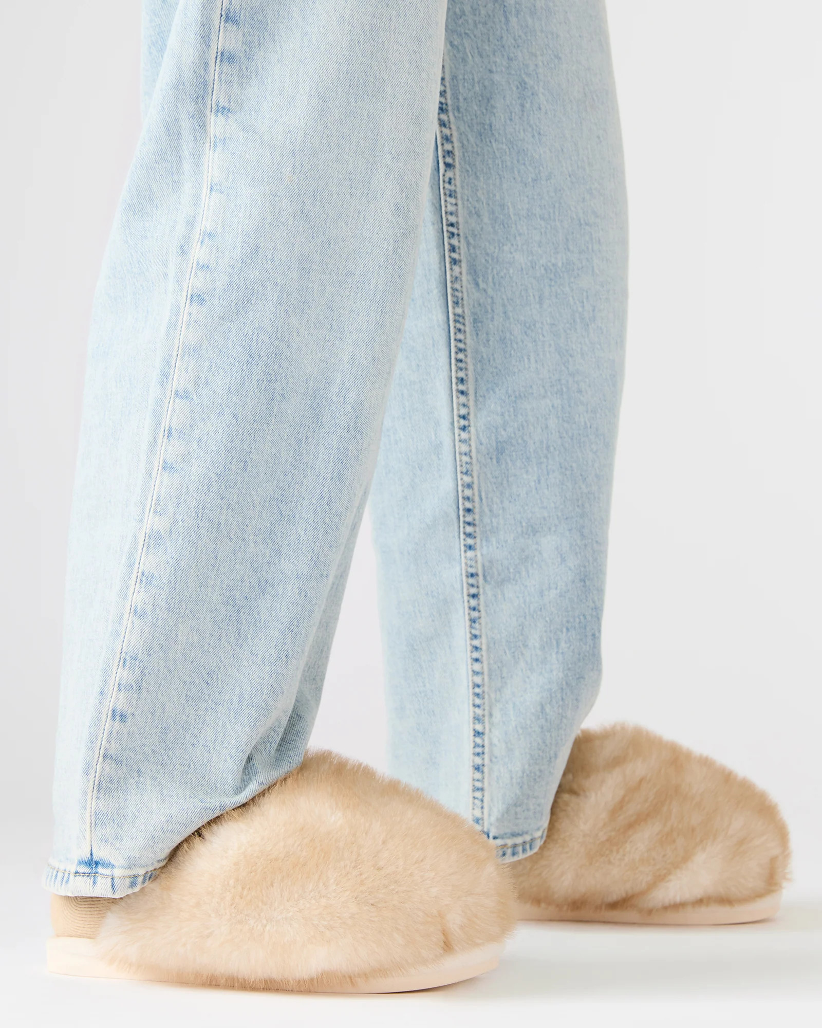 POOF Natural Slip-On Faux Fur Mule Women's Flat | Steve Madden (US)