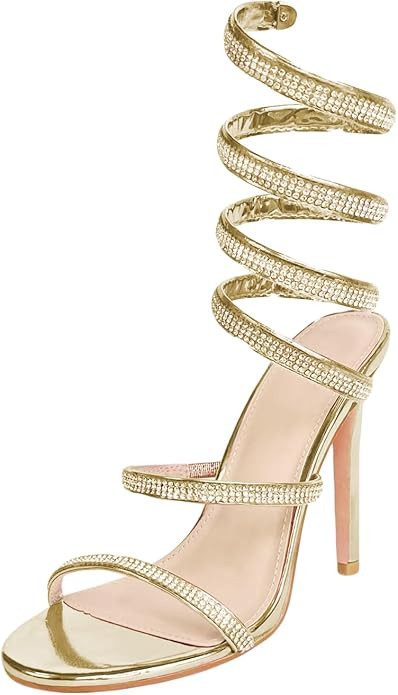 Womens's Rhinestone Sparkly Heels for Women-Ankle Wrap Up Strappy Casual Evening Gowns Sandals | Amazon (US)