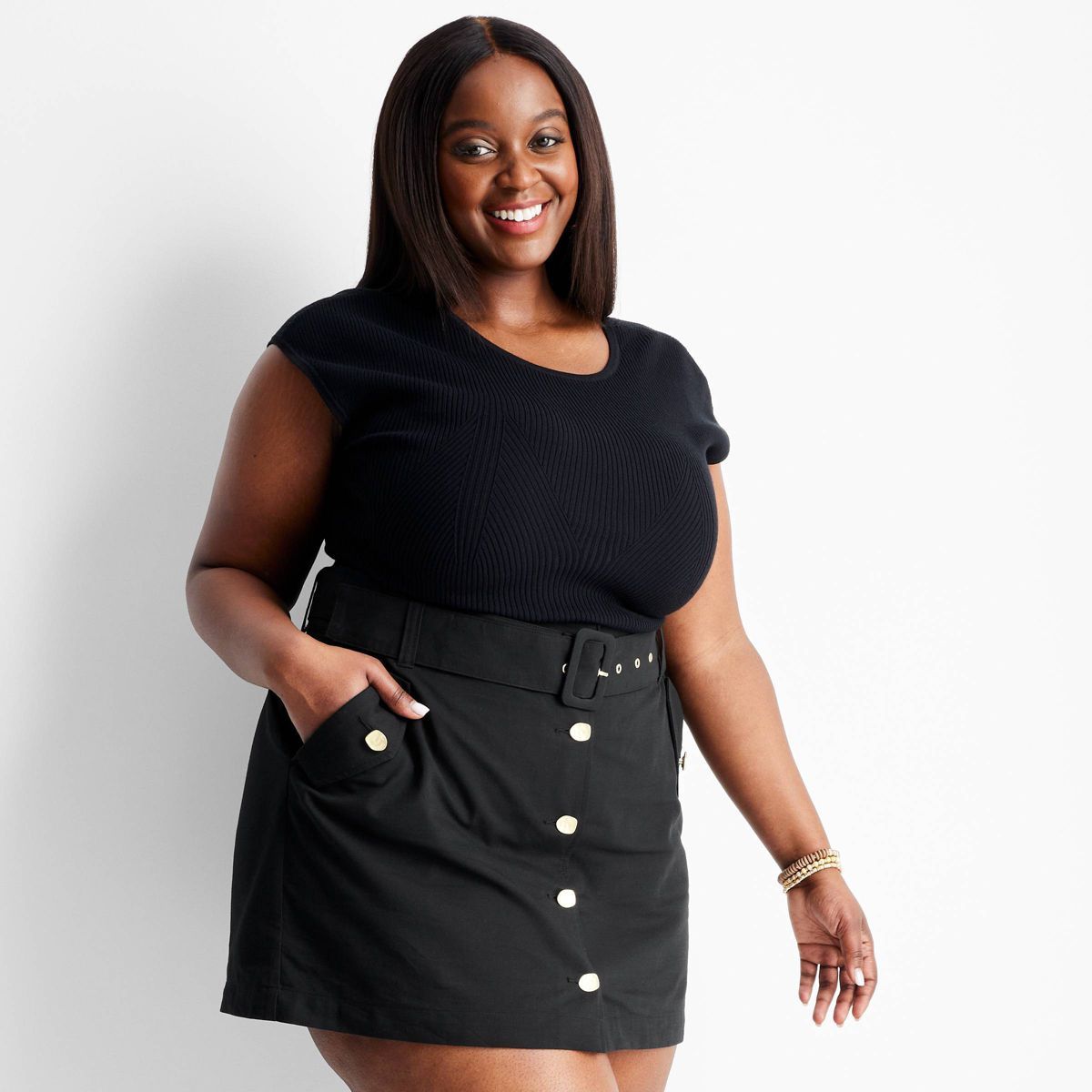 Women's Belted Button-Front Mini Skirt - Future Collective™ with Jenee Naylor Black | Target