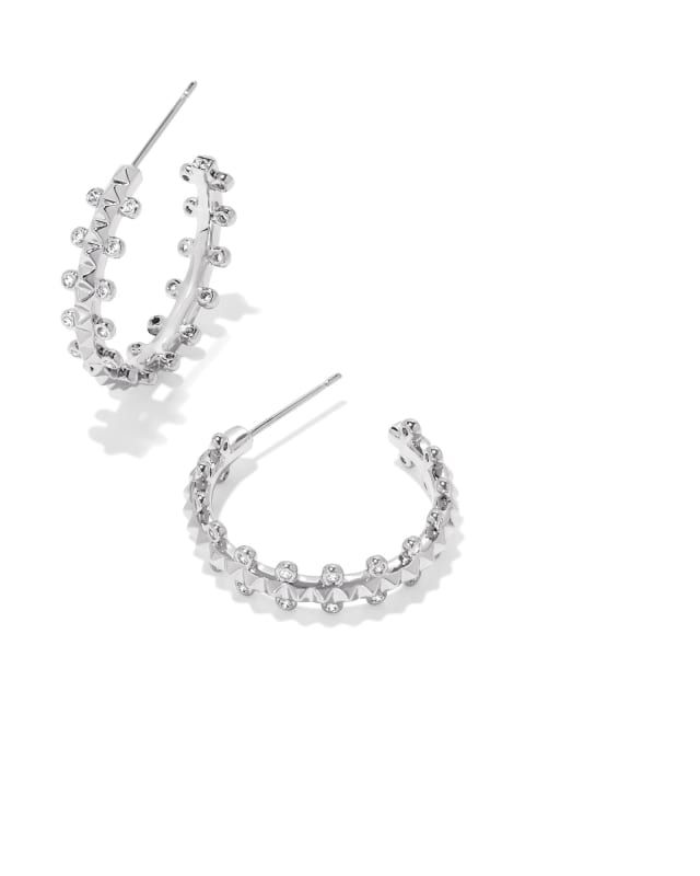 Jada Silver Small Hoop Earrings in White Crystal | Kendra Scott