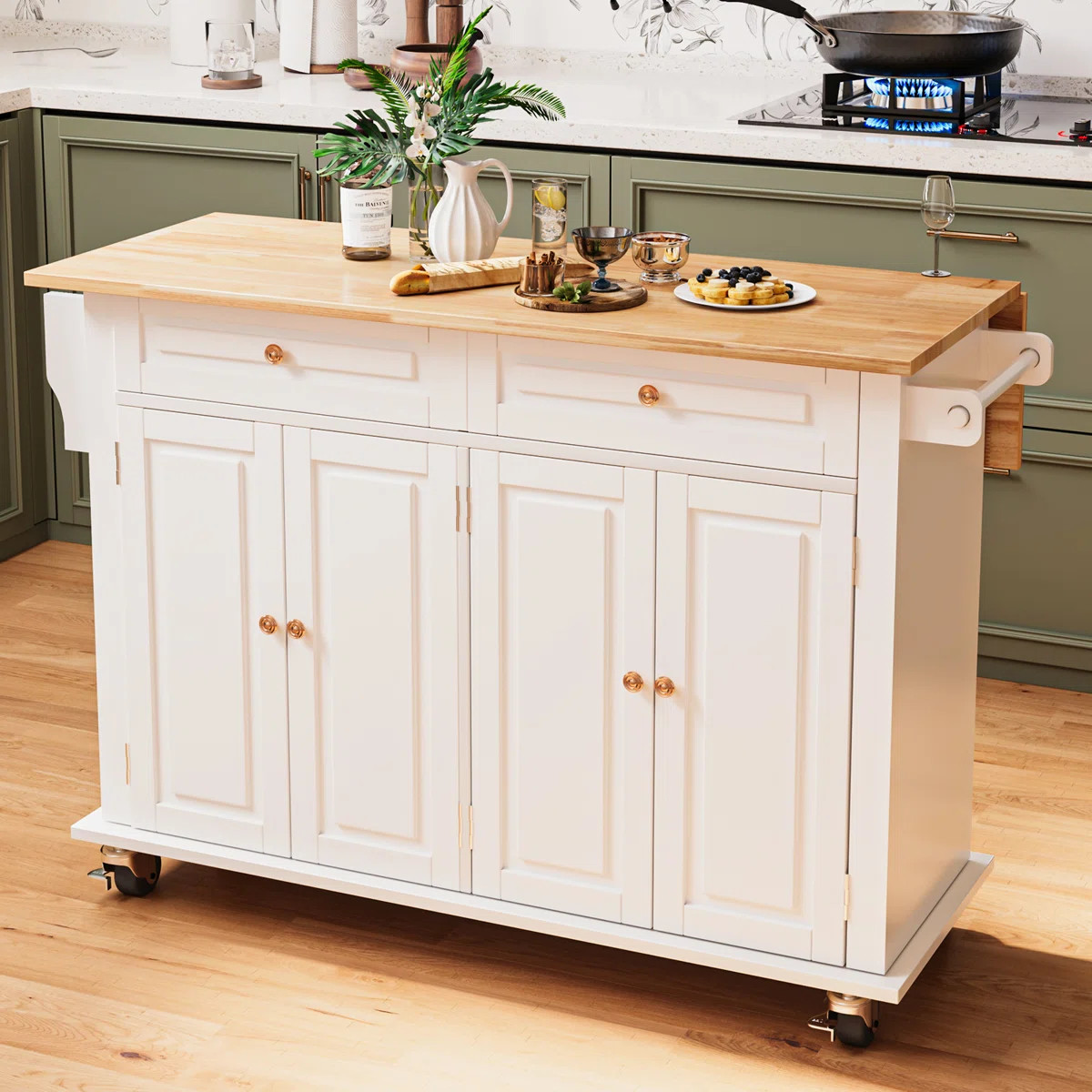 Kitchen Island With Sliding Drop Leaf For Bar Table, Kitchen Carts On Wheels With Storage, Towel ... | Wayfair North America