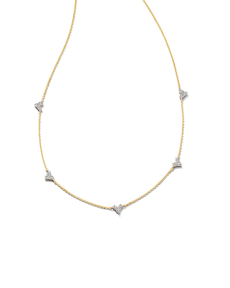Three Stone Heart 14k Yellow Gold Strand Necklace in White Diamond | Kendra Scott