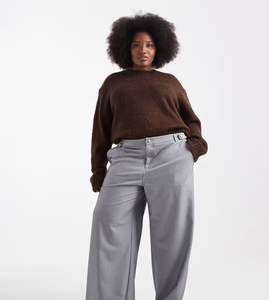 COLLUSION Plus tailored low rise relaxed trousers in grey | ASOS (Global)