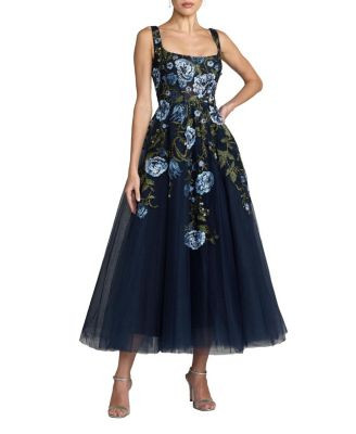 Square Neck Embroidered A-Line Midi Dress | Bloomingdale's (US)
