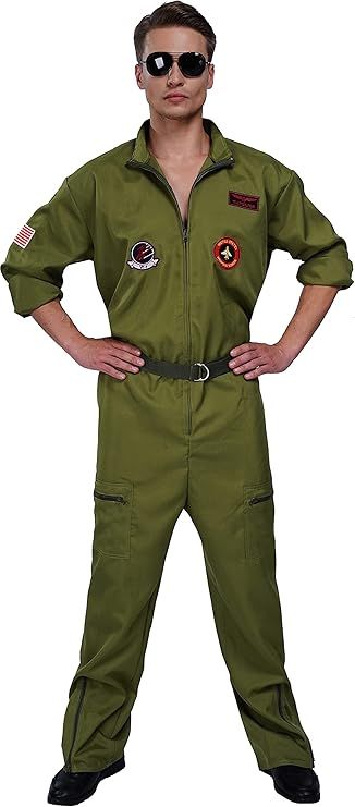 Men's Air Force Fighter Pilot Jumpsuit Flight Suit Costume for Adults with Embroidered Patches an... | Amazon (US)