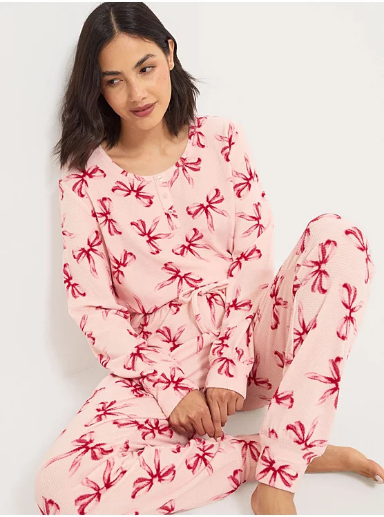 Pink Bow Long Sleeve Fleece Pyjamas Gift Set | George at ASDA