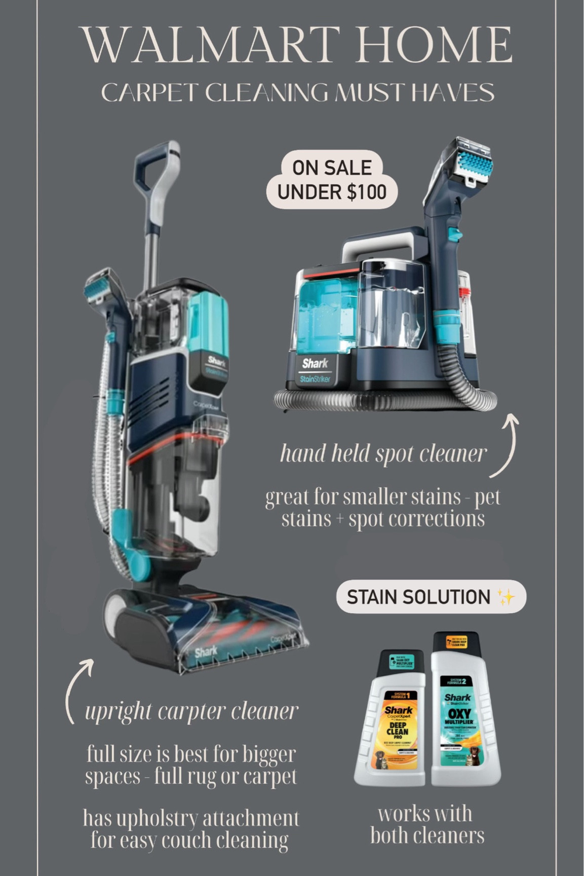 Carpet cleaning must haves ✨ I use this upright carpet cleaner all the time at our house - the upholstery attachment is amazing for cleaning our white couches!  It also comes in a hand held version that is perfect for smaller stains, pet stains and spot treatments. Hand held version is on sale for under $100!

Carpet cleaner, shark vacuum, shark carpet cleaner, spot cleaner, house cleaner, cleaning must haves, cleaning favorites, Walmart finds, Walmart, Christine Andrew 
@Walmart #WalmartPartner 

#LTKFindsUnder100 #LTKHome #LTKSaleAlert
