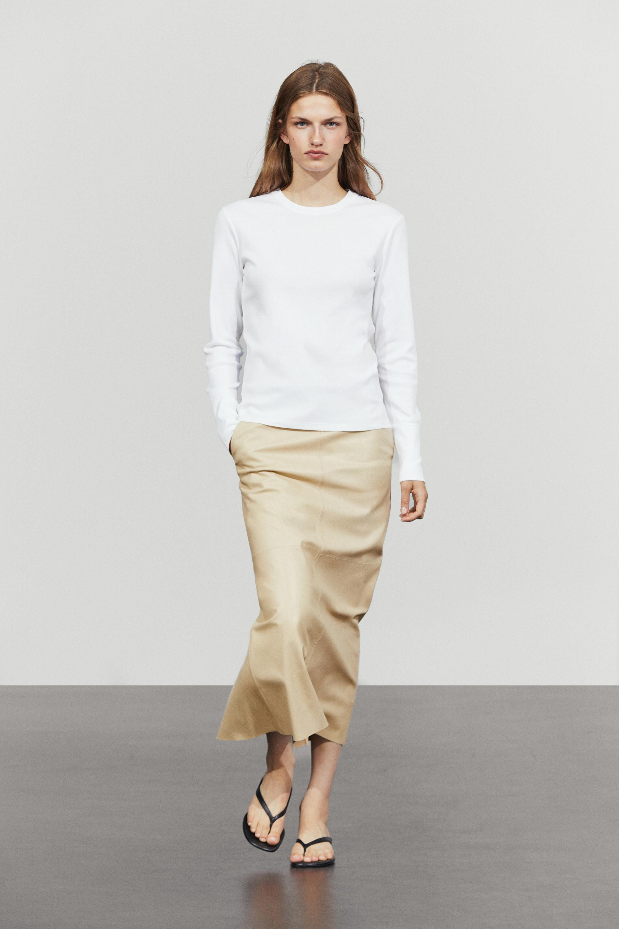 Nappa leather midi skirt | Massimo Dutti UK
